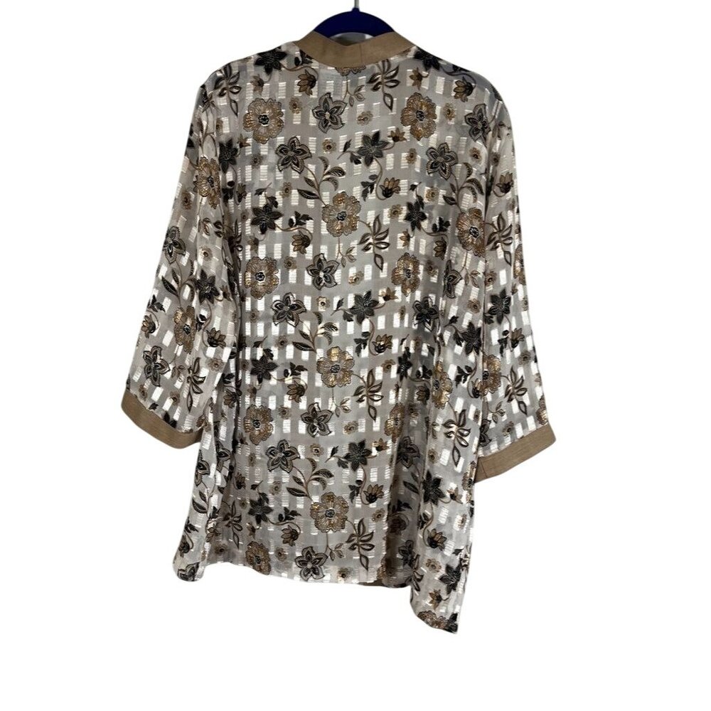 Earthy Neutral Floral Cardigan Brown L Sheer Boho Indie Folk Cottage Country - Picture 6 of 7